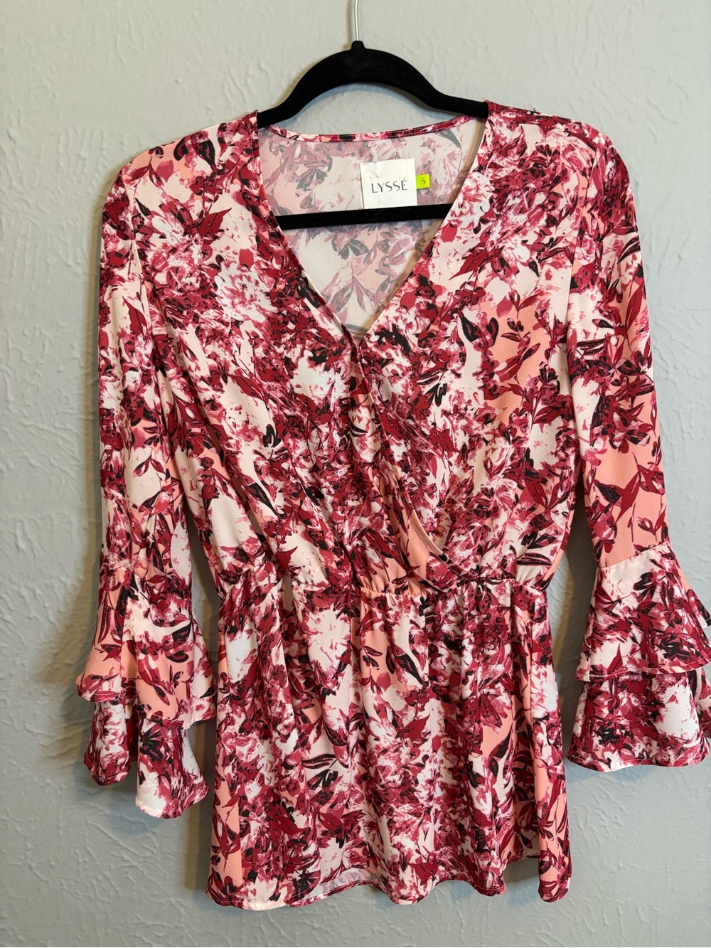 Lysse Pink and Burgundy Floral V-Neck Blouse